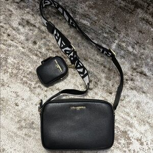 Karl Lagerfeld Black Crossbody Bag with Gold Accents